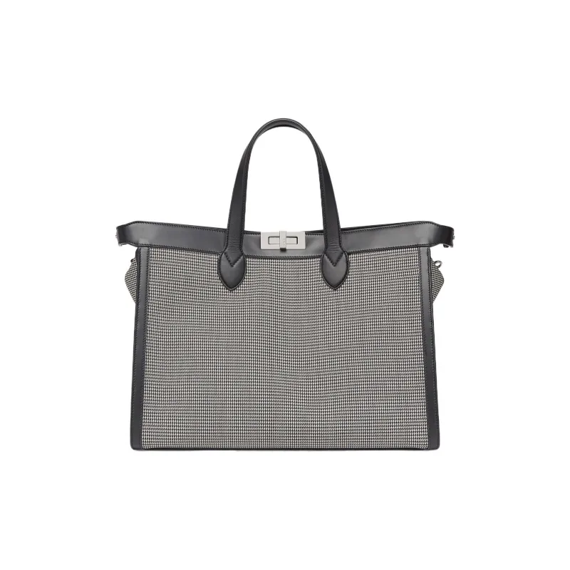 FENDI Peekaboo ISeeU Forty8 Fabric Cow Leather Patchwork Shoulder Bag Crossbody Bag Handbag Men's Black-0