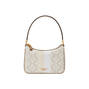 Kate Spade Fabric With Glossy Leather Detail Handbags Shoulder Bags Small Size Women's White & Light Brown