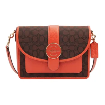 COACH Lonnie Fabric With Cow Leather Small Square Bag Shoulder Bag Crossbody Bag Medium Size Women's Brown & Orange Red
