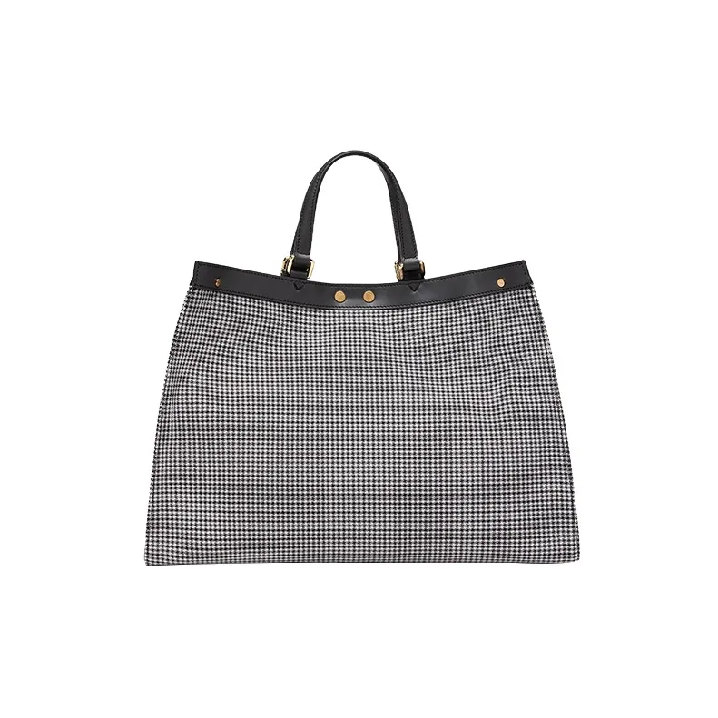 FENDI Fabric Cow Leather Patchwork Tote Bag Shopping Bag Handbag Medium Size Women's Gray-2