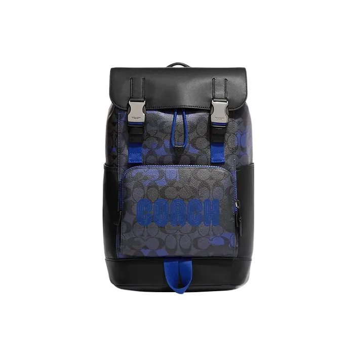 COACH Track Cow Leather With Textile Backpack Tubas Men's Blue & Bronze-0