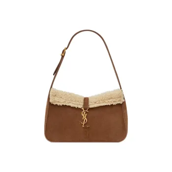 SAINT LAURENT LE5A7 Shearling With Suede Shoulder Bag, Handbag, Shoulder Bag Women's Brown