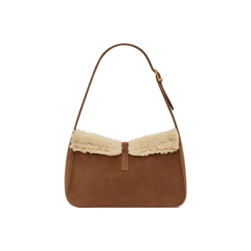 SAINT LAURENT LE5A7 Shearling With Suede Shoulder Bag, Handbag, Shoulder Bag Women's Brown-3