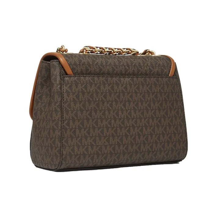 MICHAEL KORS PARKER Artificial Leather Portable Crossbody Bag, Shoulder Bag Women's Dark Brown & Acorn Brown-1