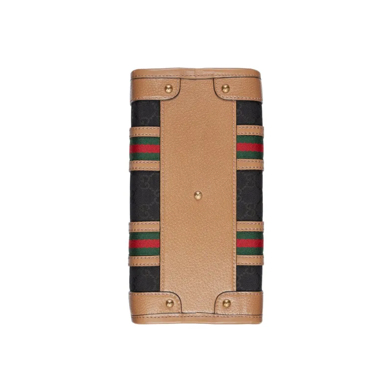 GUCCI Canvas With Leather Trim Travel Bag, Shoulder Bag, Crossbody Bag, Handbag Trumpets Women's Brown/Black-6