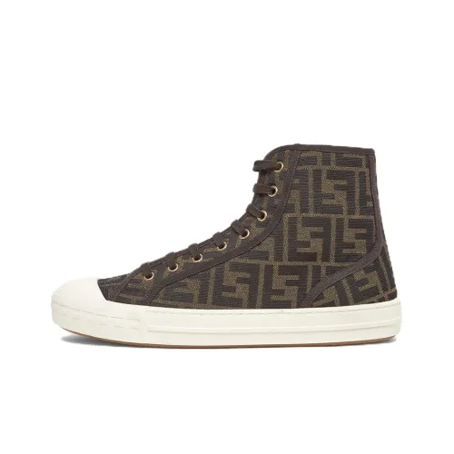 FENDI Domino Canvas Shoes Men High-Top Brown