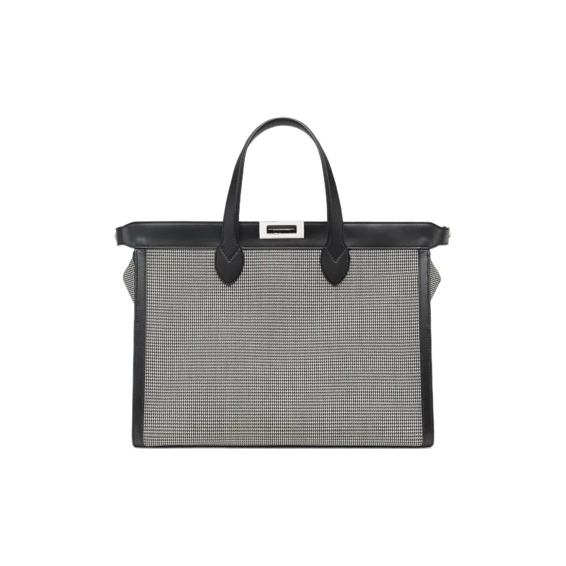 FENDI Peekaboo ISeeU Forty8 Fabric Cow Leather Patchwork Shoulder Bag Crossbody Bag Handbag Men's Black-2