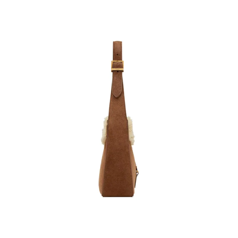SAINT LAURENT LE5A7 Shearling With Suede Shoulder Bag, Handbag, Shoulder Bag Women's Brown-2