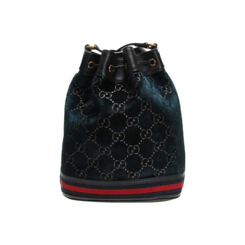 GUCCI Ophidia Velvet With Leather Bucket Bags Shoulder Bag Crossbody Bag Women's Dark Blue-3