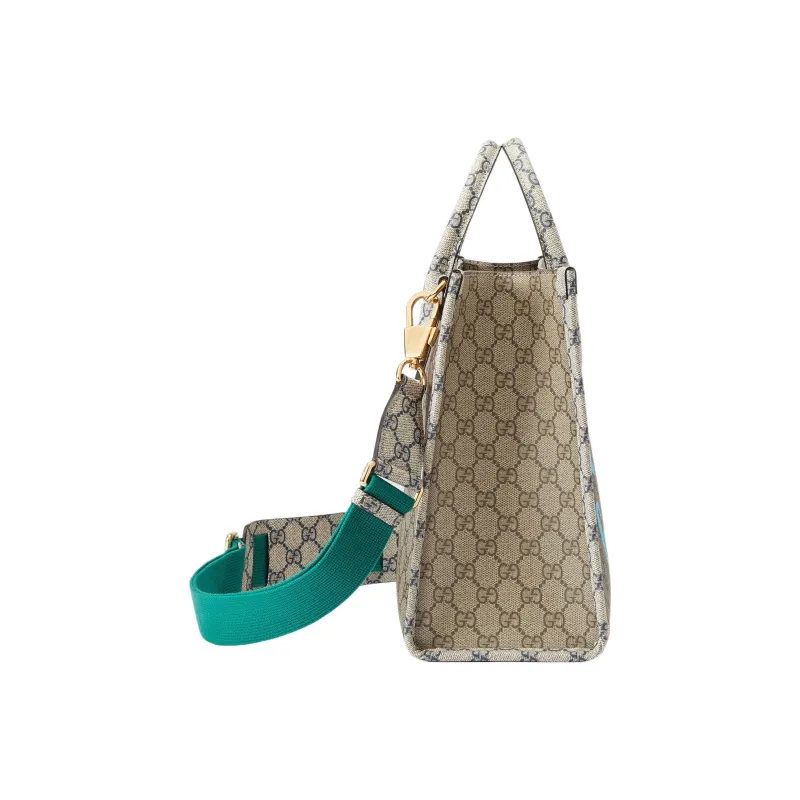GUCCI Monogram Canvas Tote Bag, Shopping Bag, Shoulder Bag, Crossbody Bag, Handbag Trumpets Men's Black Blue/Ebony-3