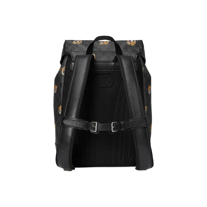 GUCCI Canvas With Leather Backpack Medium Size Men's Black-2