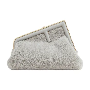 FENDI Fendi First Shearling Sheepskin One Shoulder Crossbody Clutches Small Size Women's Gray