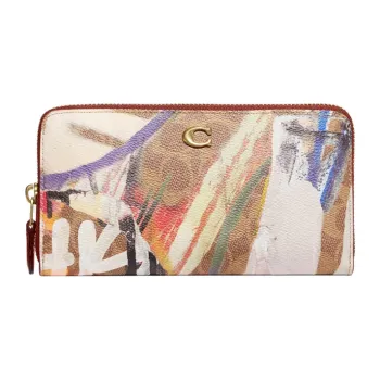 COACH Mint+Serf Collaboration Accordion Zip Canvas With Leather Card Holder Wallet Small Size Women's Brown