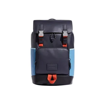 COACH Track Cow Leather With Textile Backpack Large Size Men's Midnight Blue
