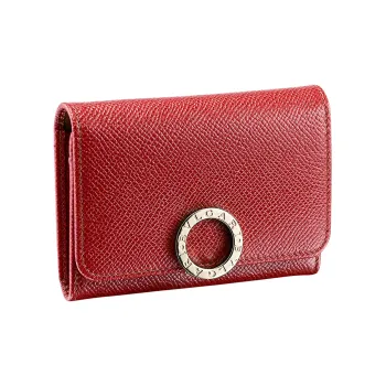 BVLGARI Calfskin Business Card Holder Card Case Women's Red