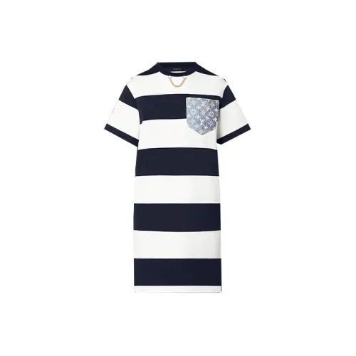 LOUIS VUITTON New Quarterly Products Of LV Short-Sleeved Dresses Women's Blue/White