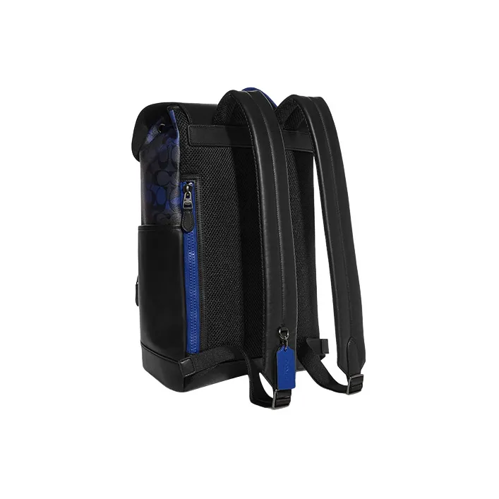 COACH Track Cow Leather With Textile Backpack Tubas Men's Blue & Bronze-1
