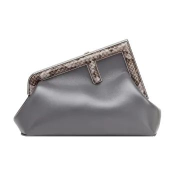 FENDI Fendi First Python Skin With Sheepskin Accents One Shoulder Crossbody Clutches Small Size Women's Gray