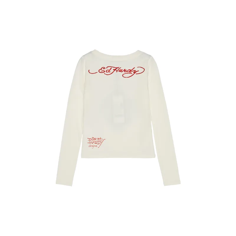 Ed Hardy Long Sleeved T Shirt Women's Ivory White-1