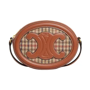 CELINE Triomphe Fabric With Cow Leather Mooncake Bag, Wallet, Crossbody Bag, Shoulder Bag Women's Brown