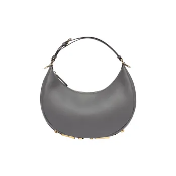 FENDI Fendigraphy Calfskin Crescent Bag Handbag Shoulder Bag Women's Dark Gray