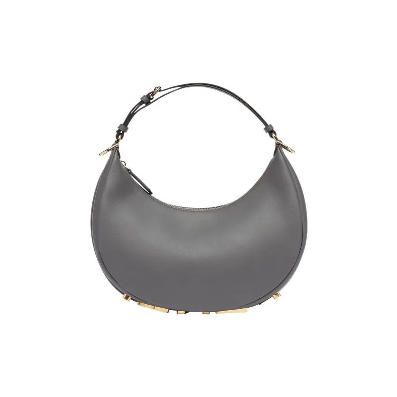 FENDI Fendigraphy Calfskin Crescent Bag Handbag Shoulder Bag Women's Dark Gray-0