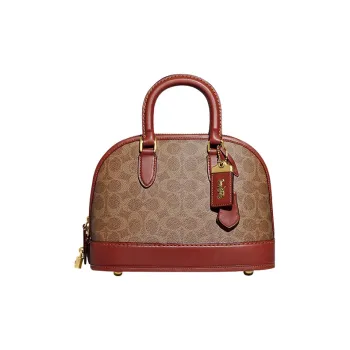 COACH Revel Artificial Leather Dome Bag Shoulder Bag Crossbody Bag Handbag Medium Size Women's Brown Yellow Rusty Red