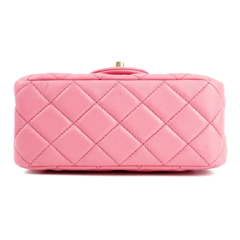 CHANEL Sheepskin Walnut Golden Ball Mini Square Flap Bag, Crossbody Bag, Shoulder Bag Women's Peach Pink-3
