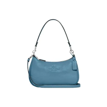 COACH Teri Grained Leather Shoulder Bag Portable Crossbody Bag Shoulder Bag Women's Pacific Blue