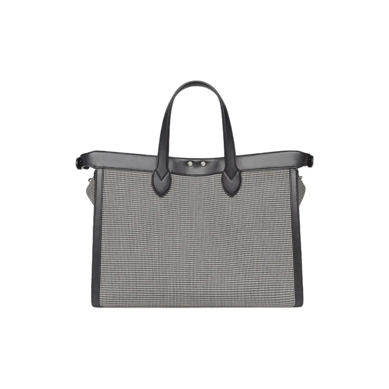 FENDI Peekaboo ISeeU Forty8 Fabric Cow Leather Patchwork Shoulder Bag Crossbody Bag Handbag Men's Black-3