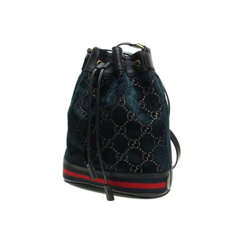 GUCCI Ophidia Velvet With Leather Bucket Bags Shoulder Bag Crossbody Bag Women's Dark Blue-1