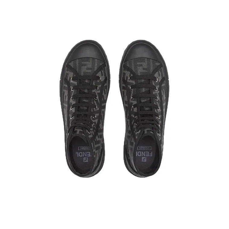 FENDI Domino High Top Stylish Skateboarding Shoes Men's Black-3