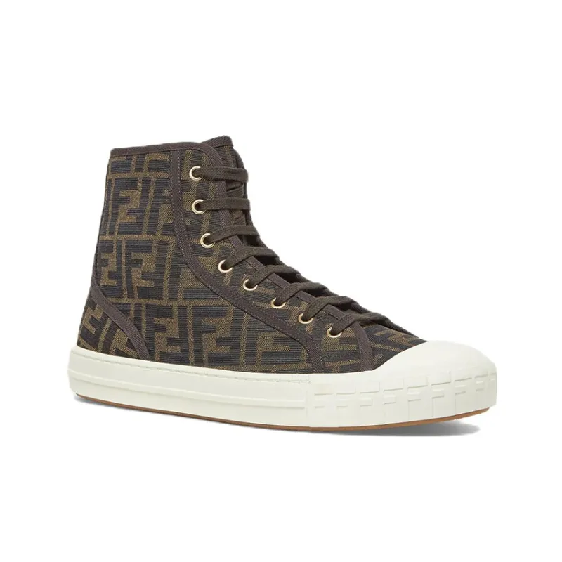 FENDI Domino High Top Stylish Skateboarding Shoes Men's Brown-2