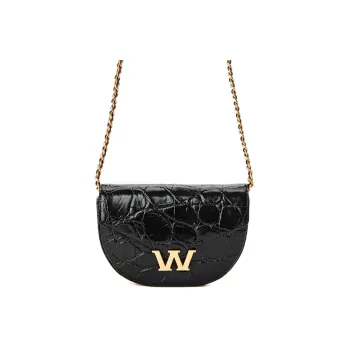 Alexander Wang Crocodile Embossed Cow Leather Crossbody Bag Shoulder Bag Women's Black