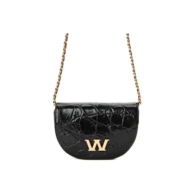 Alexander Wang Crocodile Embossed Cow Leather Crossbody Bag Shoulder Bag Women's Black-0