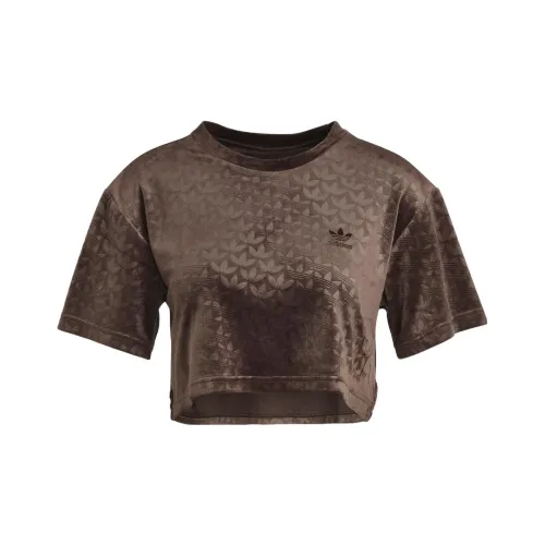 Adidas Originals Embossed Monogram Crop Tops Women's Brown