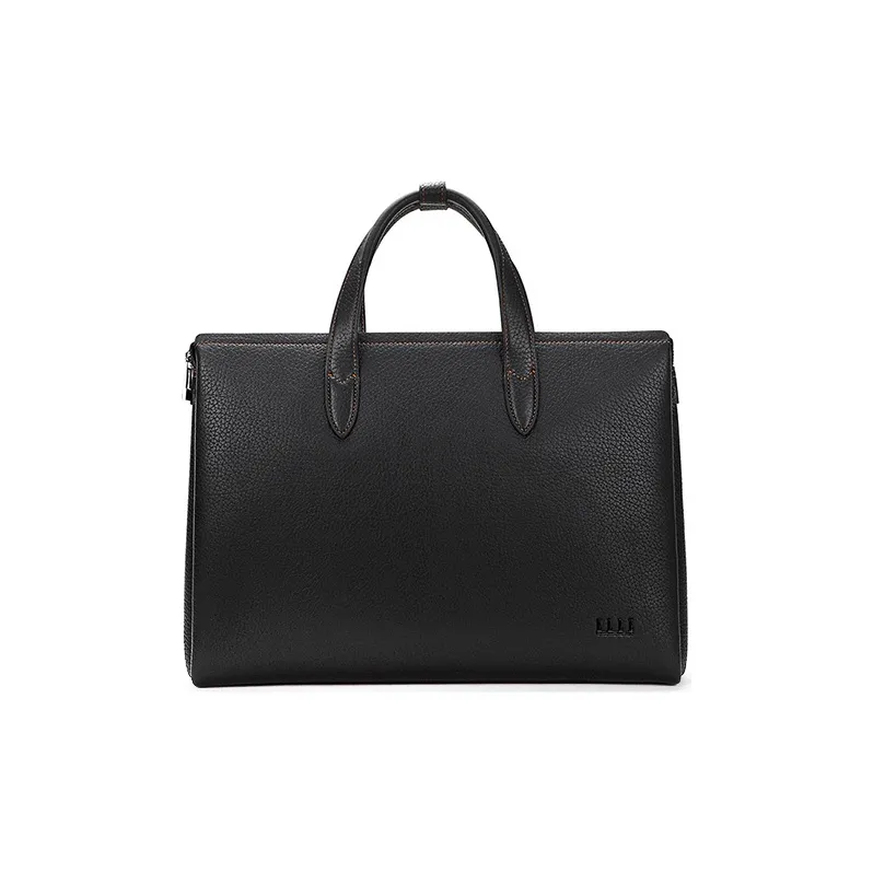 ELLE HOMME Top Grain Cow Leather Laptop Bag Handbag Medium Size Men's Black-0