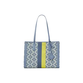 Kate Spade Market Fabric With Split Cow Leather Tote Bag, Shopping Bag, Handbag, Shoulder Bag Women's Blue
