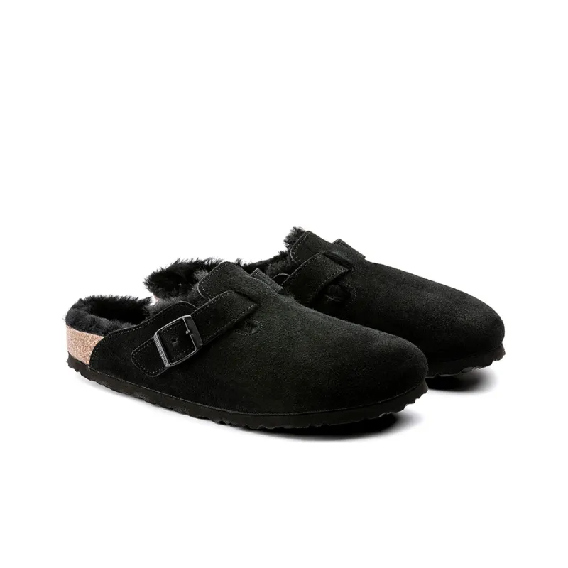 Birkenstock Boston Shearling Medium/Narrow Fit Suede Leather Black-3