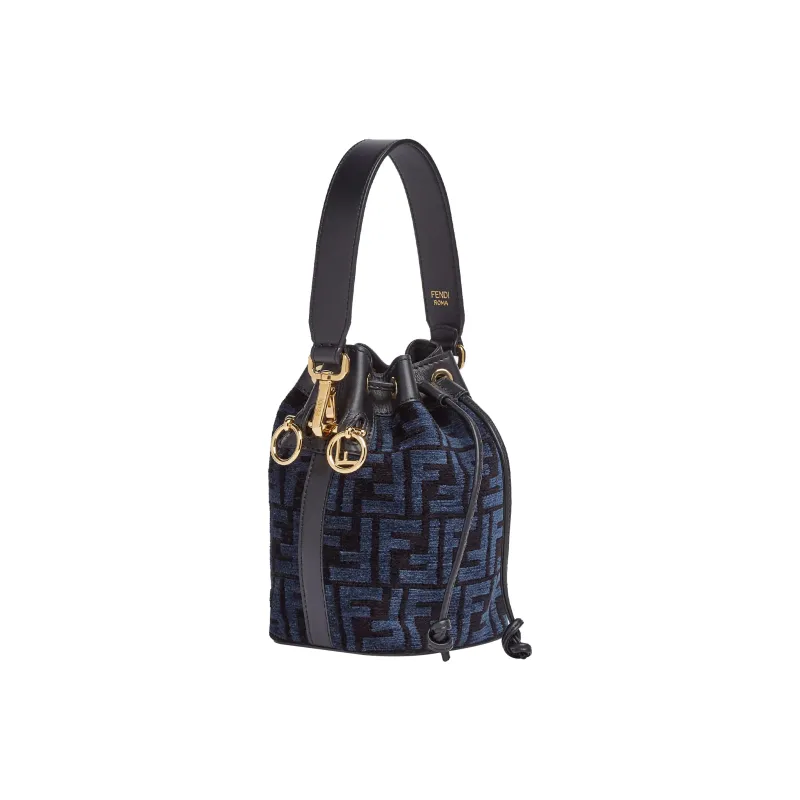 FENDI Mon Tresor Fabric Cow Leather Patchwork Bucket Bags Shoulder Bag Crossbody Bag Handbag Mini Women's Blue-1