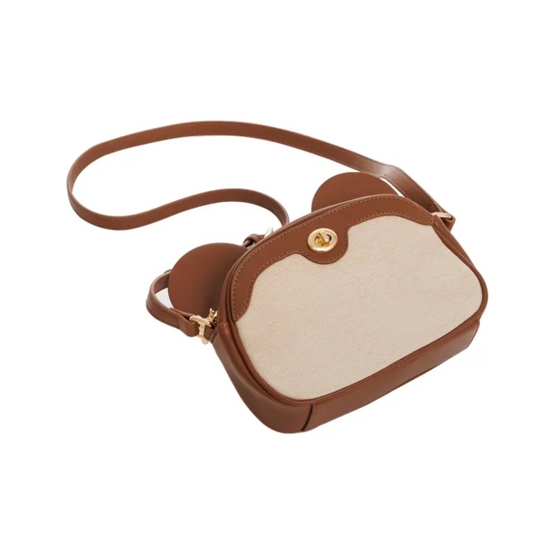 Disney PU Bonded Canvas One Shoulder Handbag Crossbody Bag Medium Size Women's Brown-3