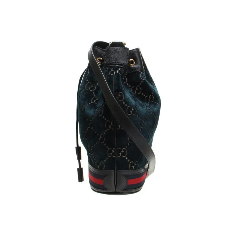 GUCCI Ophidia Velvet With Leather Bucket Bags Shoulder Bag Crossbody Bag Women's Dark Blue-2