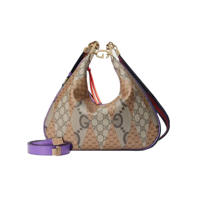 GUCCI Attache Multicolor Double G Patchwork Canvas Dumpling Bag, Portable Crossbody Bag, Shoulder Bag Women's-2
