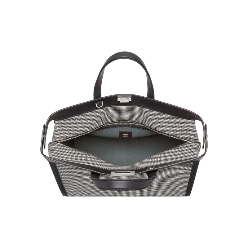 FENDI Peekaboo ISeeU Forty8 Fabric Cow Leather Patchwork Shoulder Bag Crossbody Bag Handbag Men's Black-4