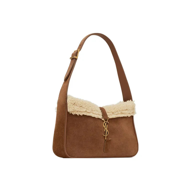 SAINT LAURENT LE5A7 Shearling With Suede Shoulder Bag, Handbag, Shoulder Bag Women's Brown-1