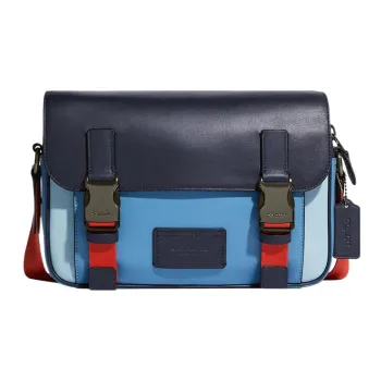 COACH Track Cow Leather Messenger Bag Shoulder Bag Crossbody Bag Large Size Men's Midnight Blue & Pacific Blue