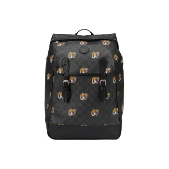 GUCCI Canvas With Leather Backpack Medium Size Men's Black