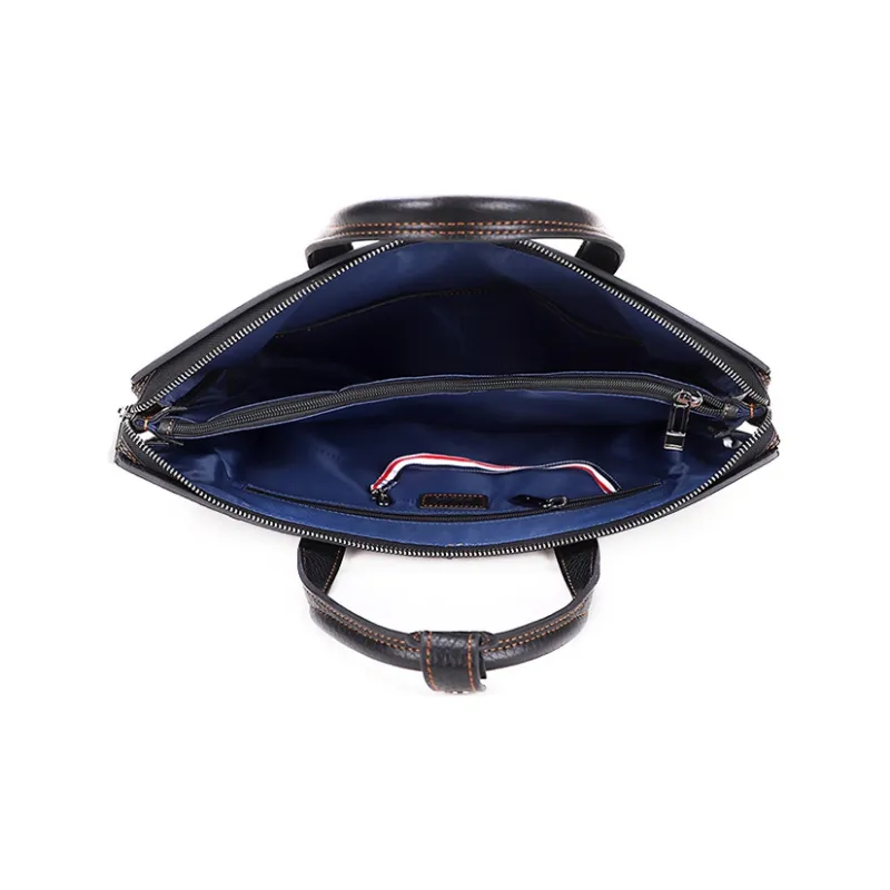 ELLE HOMME Top Grain Cow Leather Laptop Bag Handbag Medium Size Men's Black-4