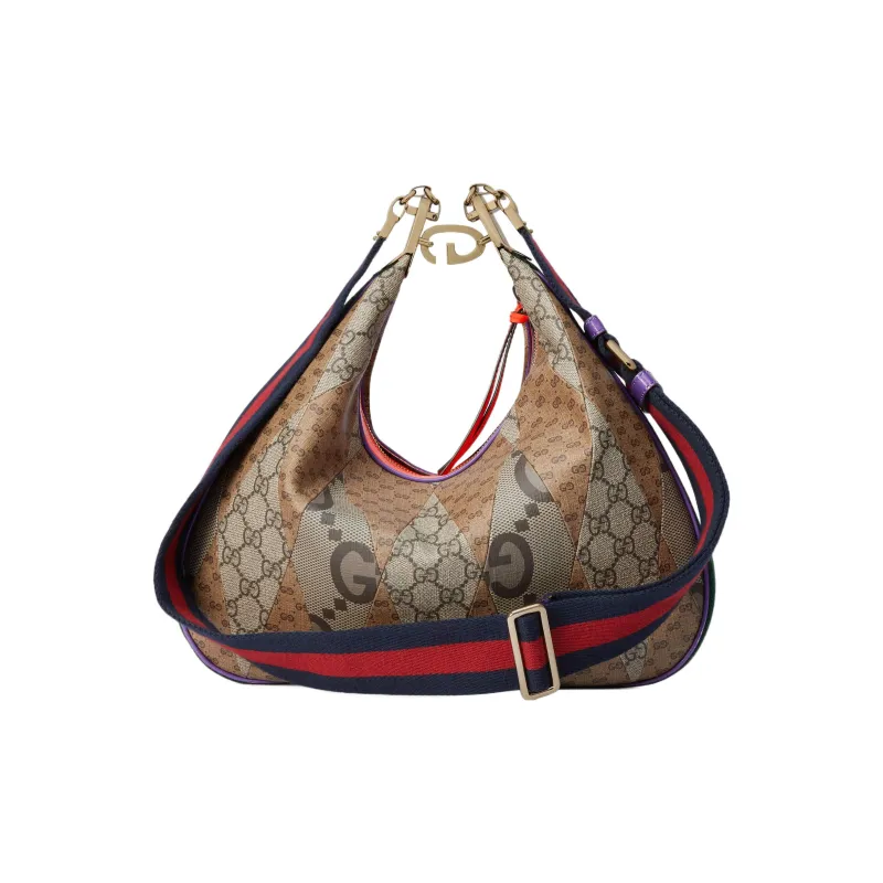 GUCCI Attache Multicolor Double G Patchwork Canvas Dumpling Bag, Portable Crossbody Bag, Shoulder Bag Women's-4