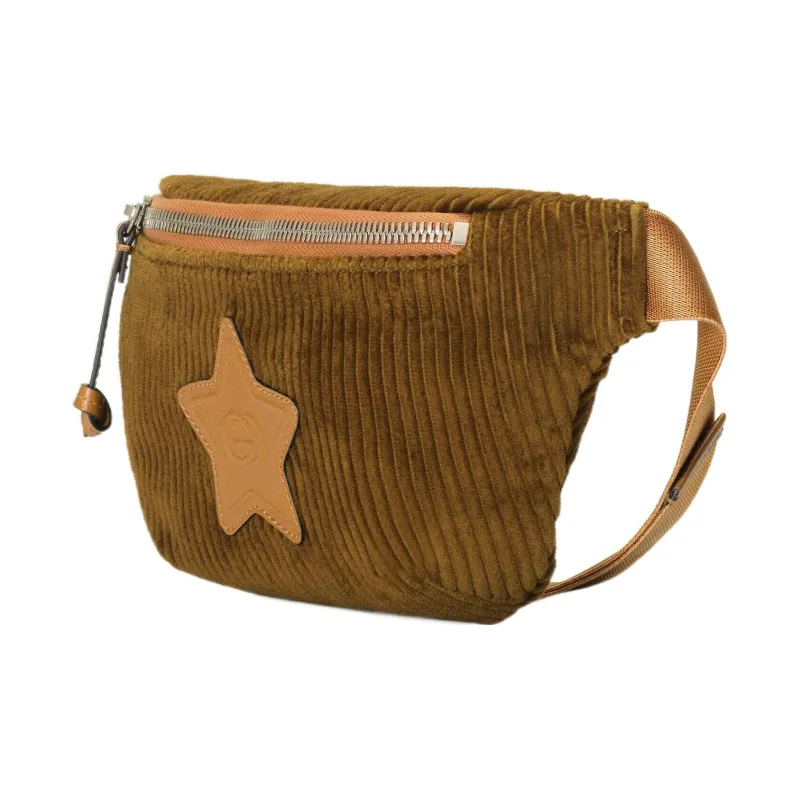 GUCCI Corduroy Patch Leather Decoration Fanny Pack Sling Bags Kids' Bags Regular Kids' Brown-1